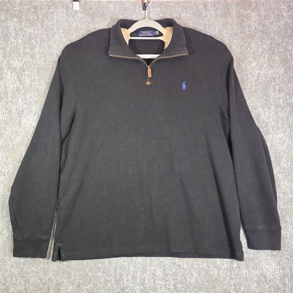 Polo Ralph Lauren Quarter Zip Sweater Men’s XL Black Ribbed Knit Luxury